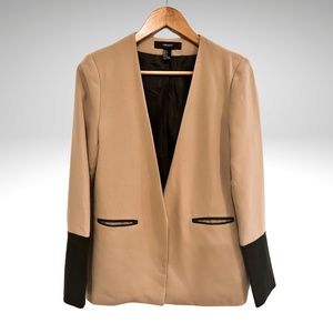 FOREVER 21 Open Front Color Block Blazer Tan & Black Faux Leather Size Small